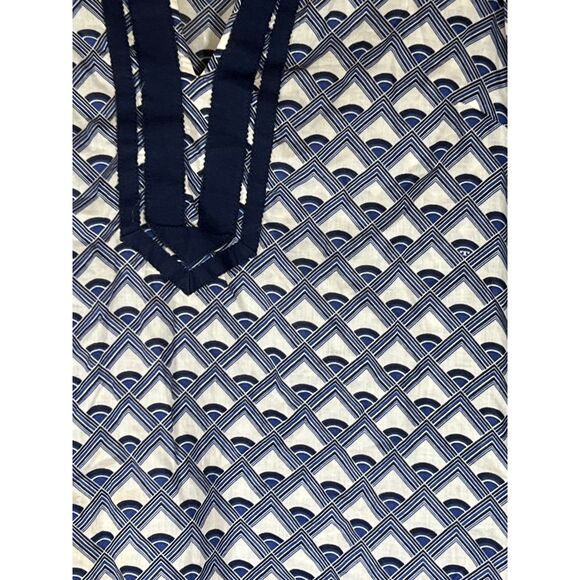 Tory Burch Blue White Geometric Print Long Sleeve‎ Tunic Top - Picture 5 of 6